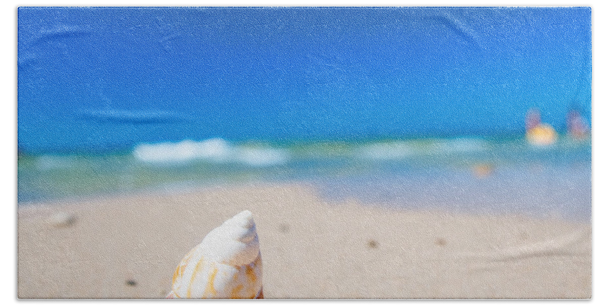 Background Beach Towel featuring the photograph Sea shell on the beach by Michal Bednarek