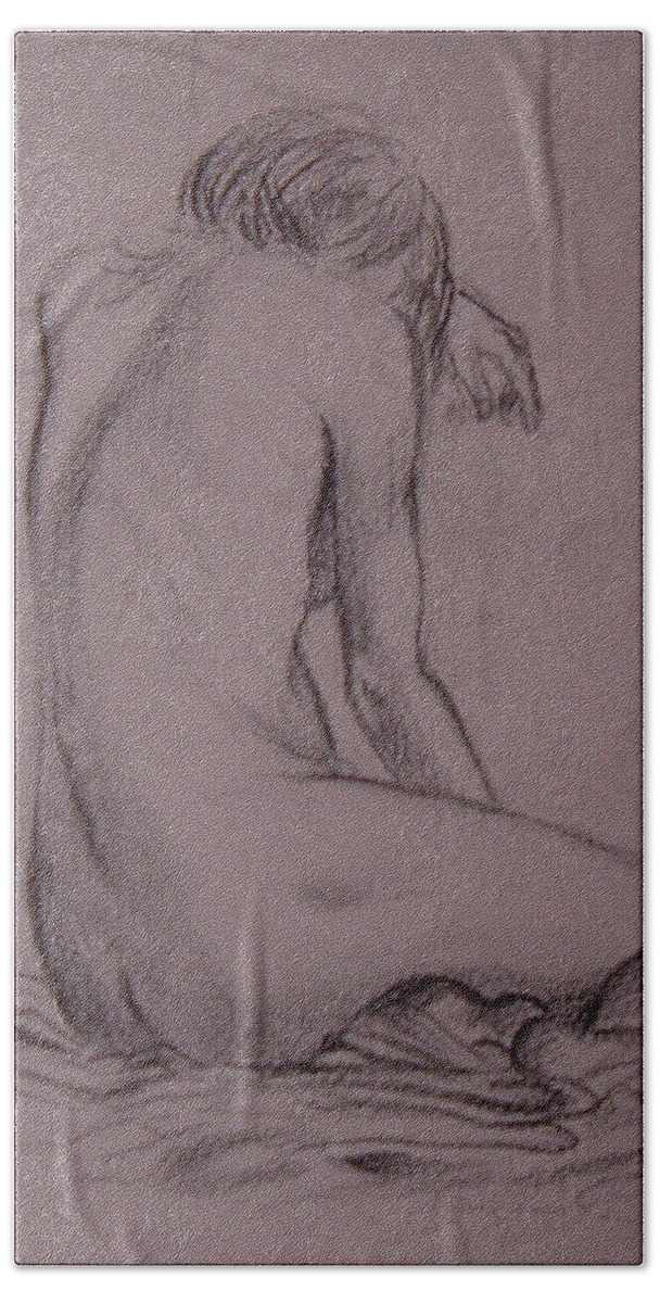 Nude Life Drawing Female Charcoal Beach Towel featuring the drawing Seated Nude by Brenda Salamone