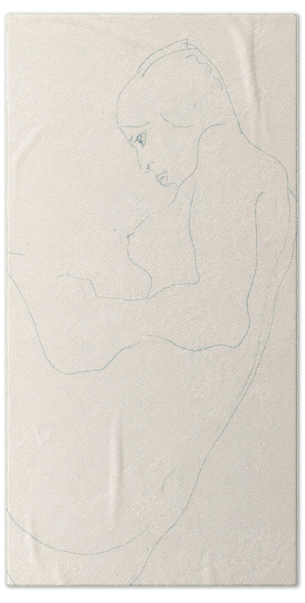 Egon Schiele Beach Towel featuring the drawing Seated Nude by Egon Schiele