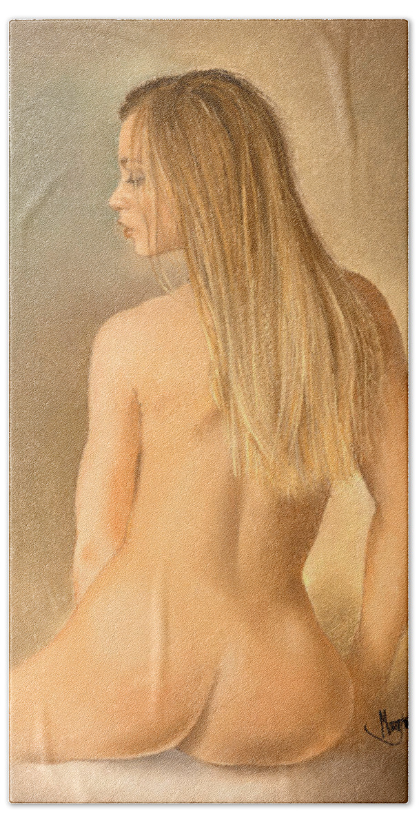 Nude Beach Sheet featuring the painting Seated Nude by Margaret Merry