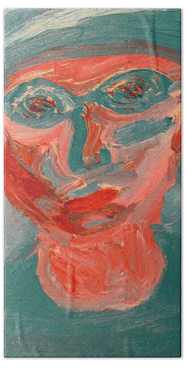 Portrait Beach Sheet featuring the painting Self Portrait in Turquoise and Rose by Shea Holliman