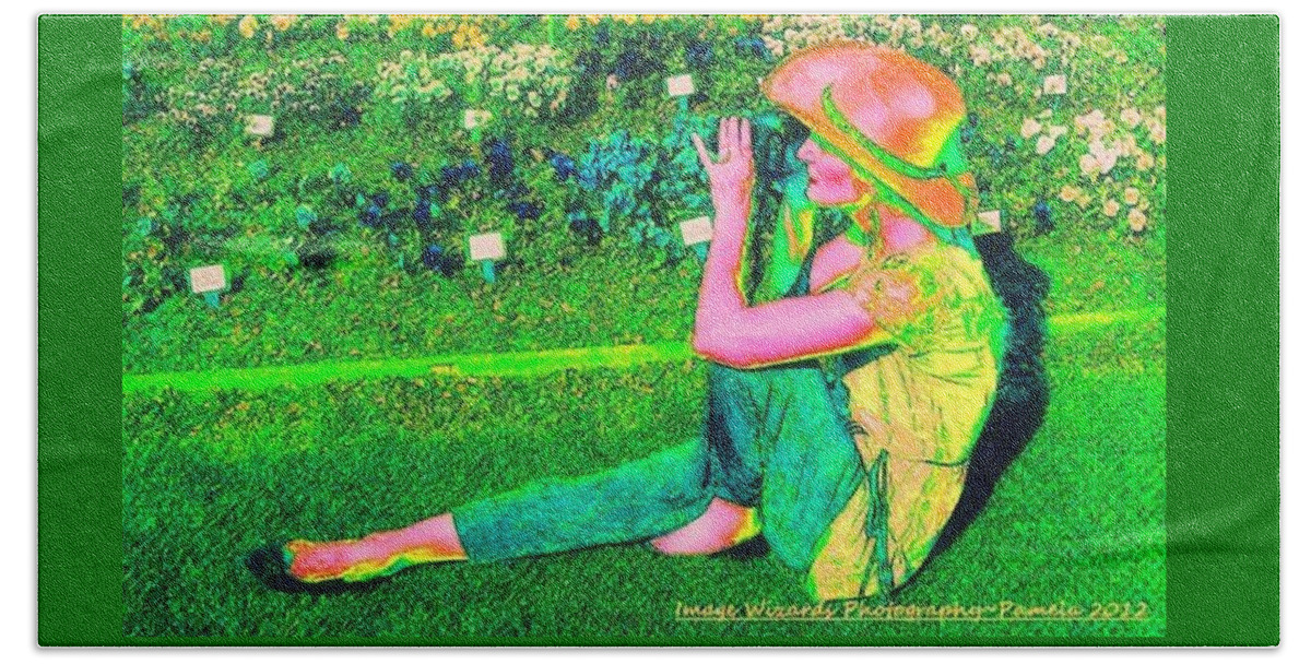Lady In A Hat Beach Towel featuring the digital art Self Portrait On The Arboretum Grounds by Pamela Smale Williams