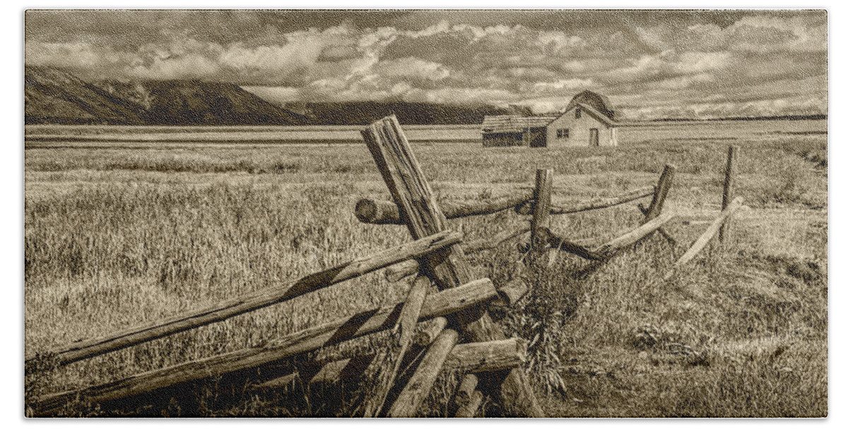 Wood Beach Towel featuring the photograph Sepia Colored Photo of a Wood Fence by the John Moulton Farm by Randall Nyhof