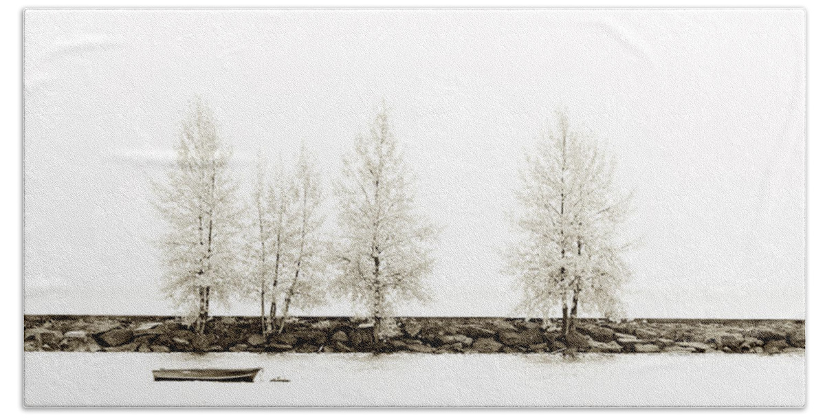 Autumn Beach Towel featuring the photograph Sepia Panorama Tree #1 by U Schade
