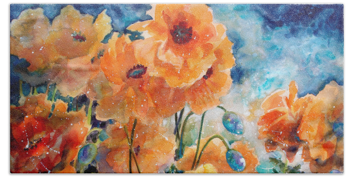 Paintings Beach Sheet featuring the painting September Orange Poppies      by Kathy Braud