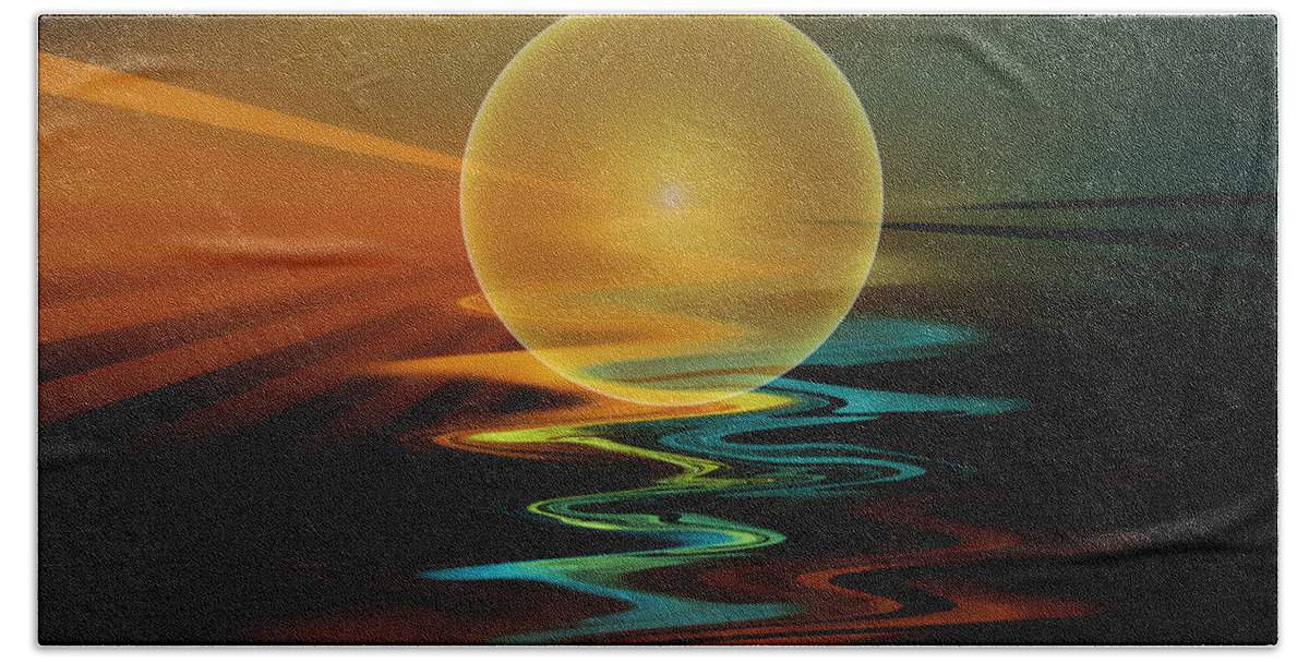 Abstract Beach Towel featuring the digital art Setting Sun by Klara Acel