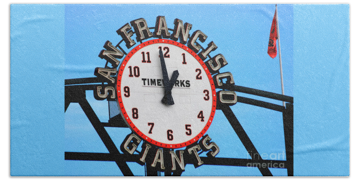 San Francisco Giants Beach Towel featuring the photograph San Francisco Giants Baseball Time Sign by Tap On Photo