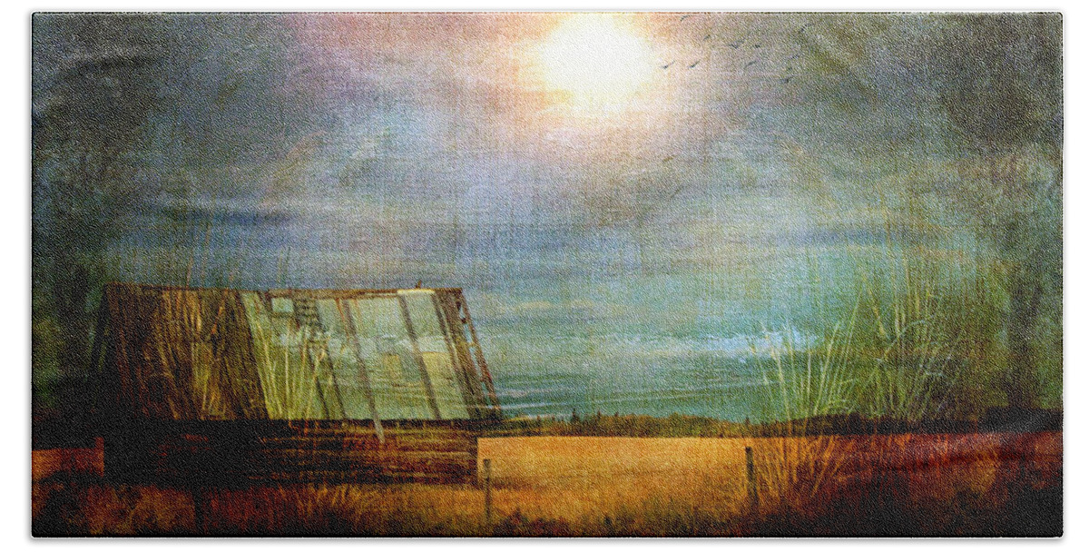 Shack Beach Towel featuring the photograph Shack On The Prairie Corner by Sandra Foster