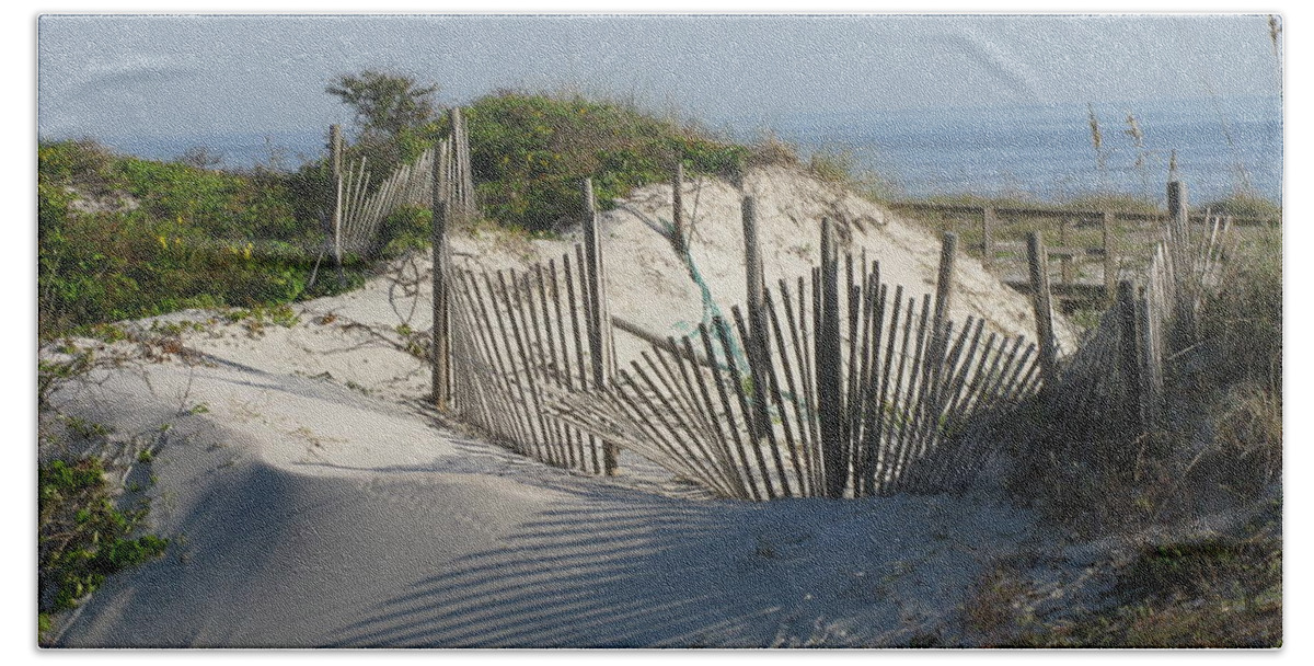 Beach Beach Towel featuring the photograph Shadow Fence by Ellen Meakin