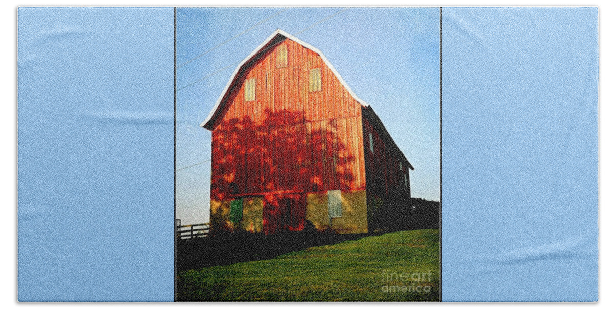 Red Beach Towel featuring the photograph Shadowed Barn by Beth Ferris Sale