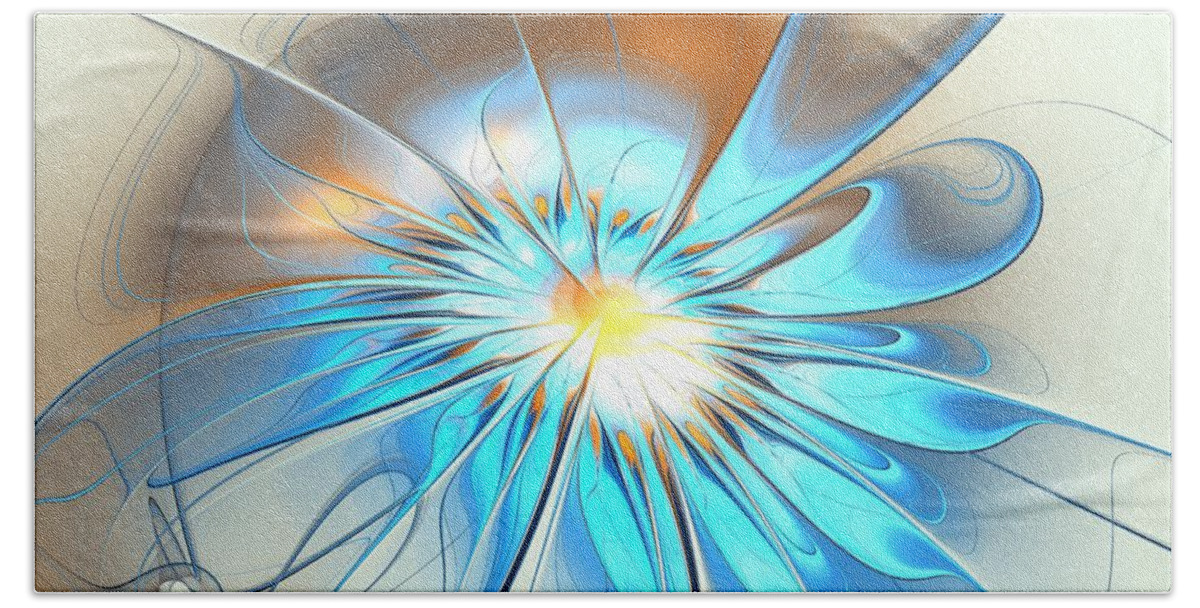 Shine Beach Towel featuring the digital art Shining Blue Flower by Anastasiya Malakhova