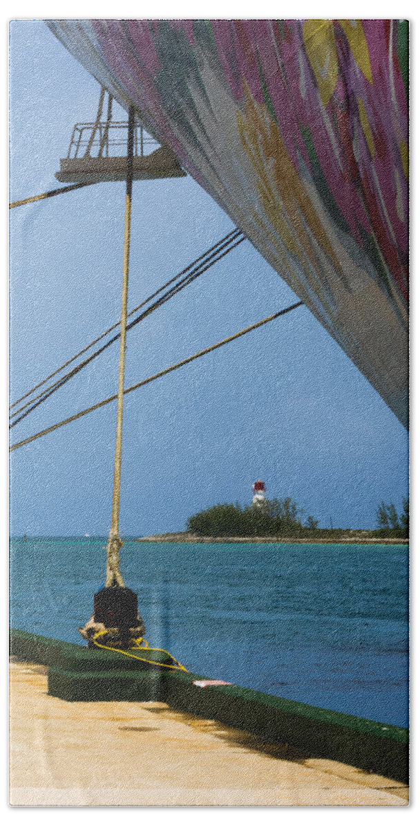 Aquamarine Beach Sheet featuring the photograph Ship's Ropes and Lighthouse by Ed Gleichman