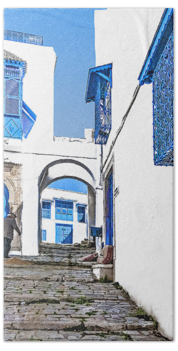 Arabic Beach Towel featuring the photograph Old Man on Stairs by Maria Coulson