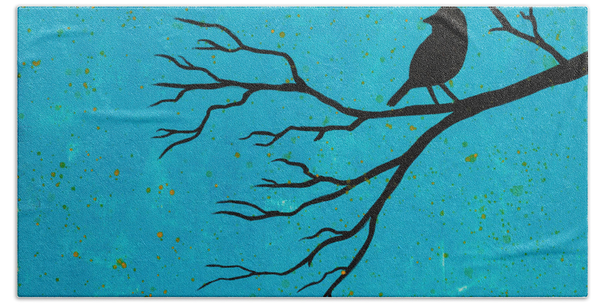  Beach Sheet featuring the painting Silhouette blue by Stefanie Forck