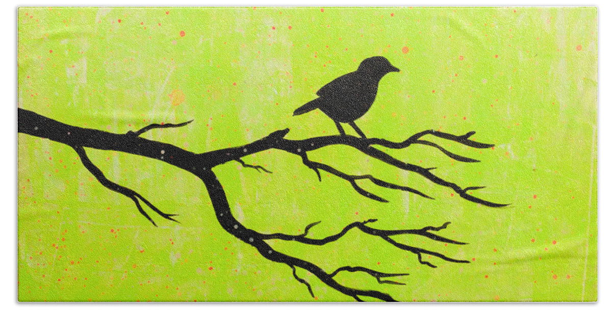  Beach Towel featuring the painting Silhouette green by Stefanie Forck