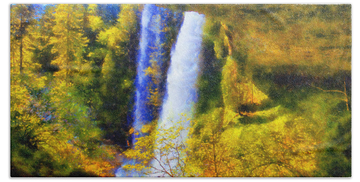 North Falls Beach Towel featuring the digital art Silver Falls North Falls by Kaylee Mason