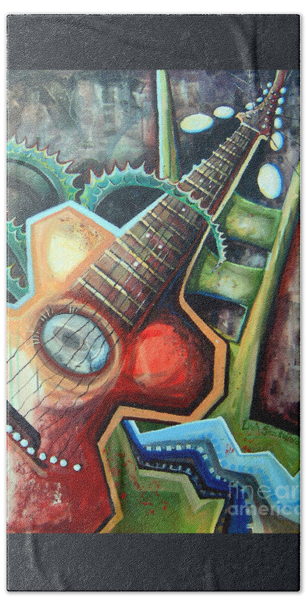 Music Beach Towel featuring the painting Sit Down Play by Linda Shackelford