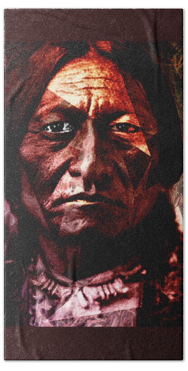 Sitting Bull Beach Towel featuring the painting Sitting Bull - Warrior - Medicine Man by Hartmut Jager