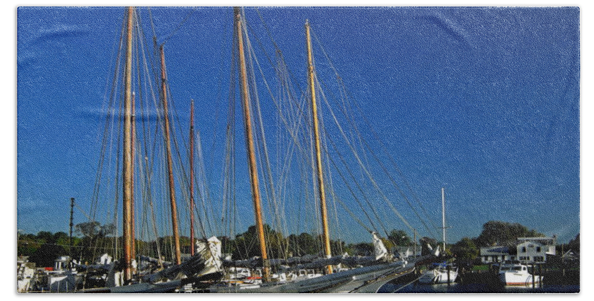 Skipjack Sailboats Docked Beach Sheet featuring the photograph Skipjacks by Sally Weigand