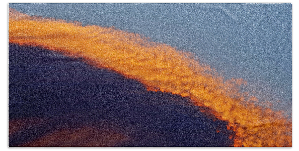  Sun Set Clouds Photographs Beach Towel featuring the photograph Sky Fire by Mayhem Mediums