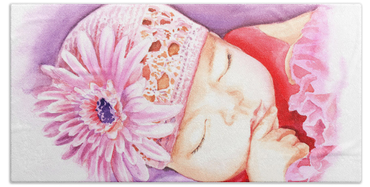 Sleeping Baby Beach Towel featuring the painting Sleeping Baby by Irina Sztukowski