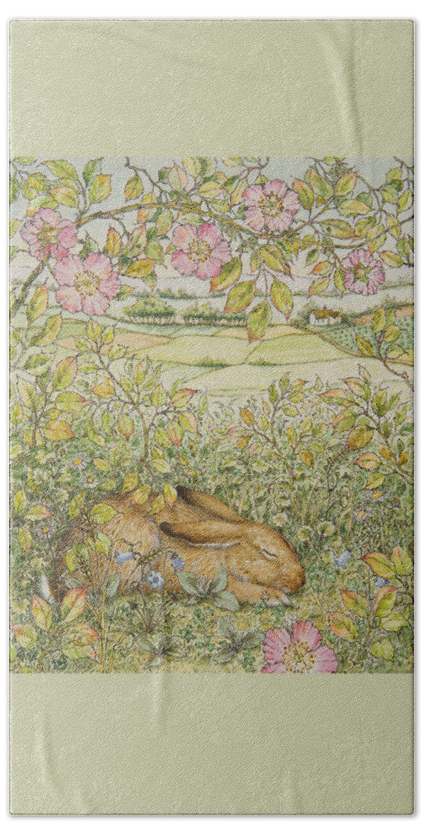 Rabbit Beach Sheet featuring the painting Sleepy Bunny by Lynn Bywaters