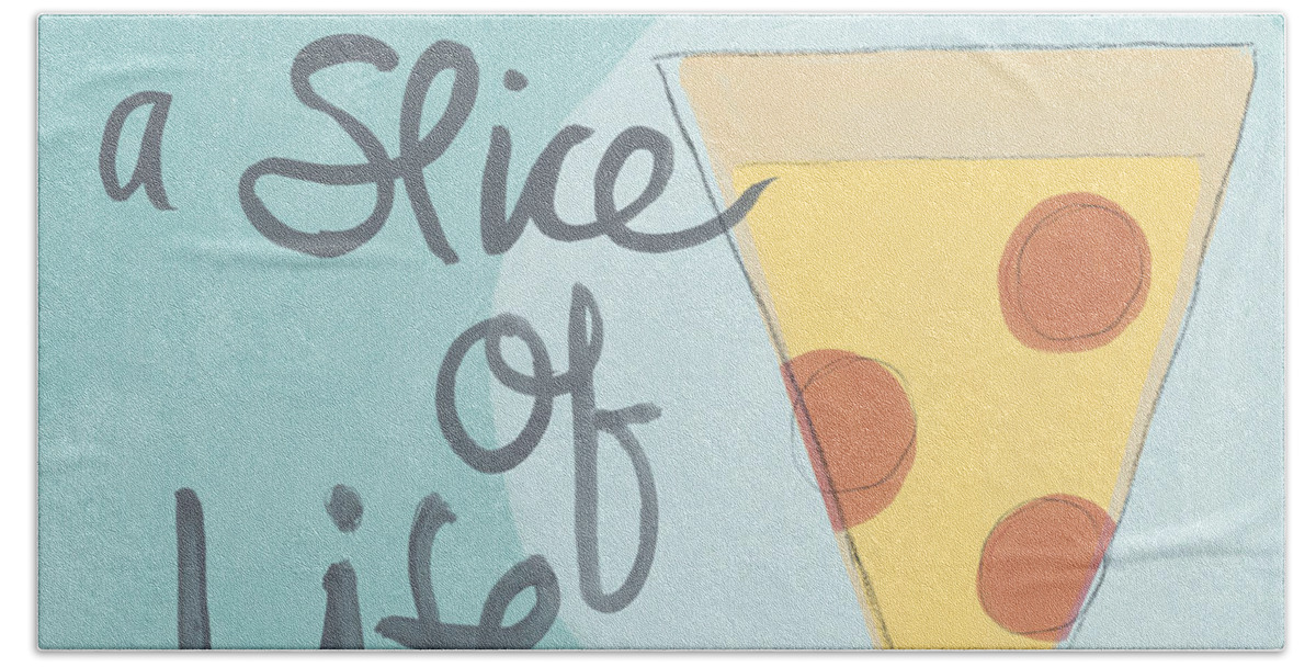 Pizza Beach Towel featuring the painting Slice of Life by Linda Woods