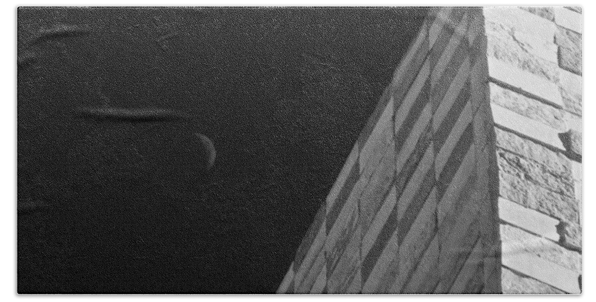 Moon Beach Towel featuring the photograph Sliver Moon and Wall by Eric Tressler