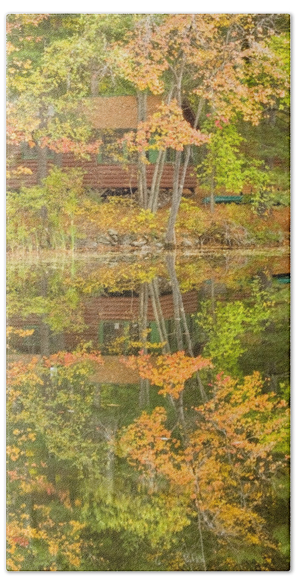 Readfeild Beach Towel featuring the photograph Small Cottage on Fall Torsey Pond Readfield Maine by Keith Webber Jr