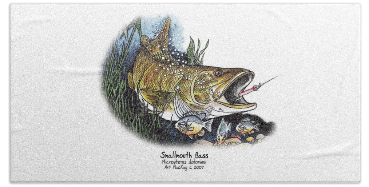 Fish Beach Towel featuring the mixed media Smallmouth Bass by Art MacKay