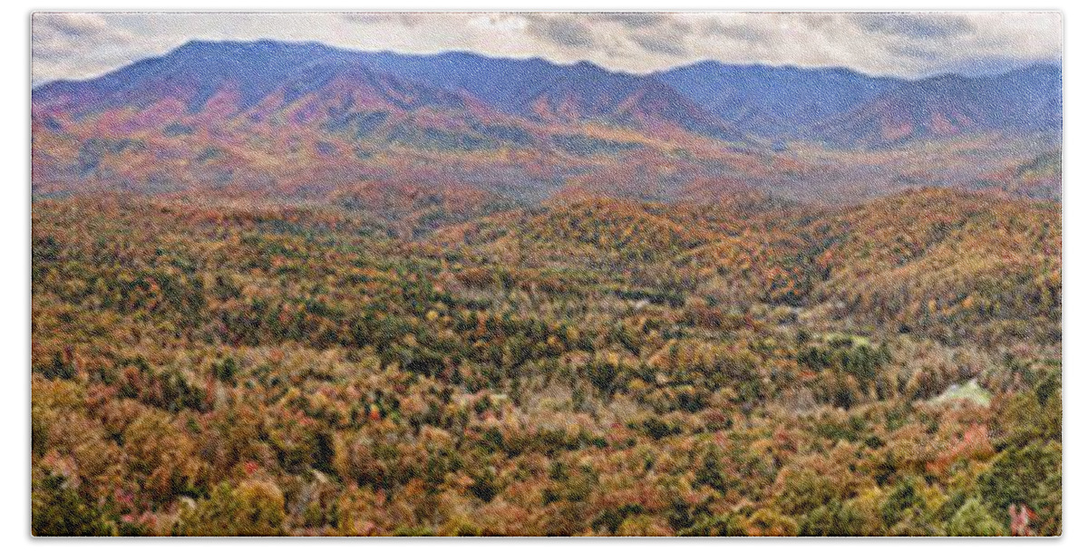 Smoky Mountains Beach Towel featuring the photograph Smoky Mountain Overlook by Heather Applegate