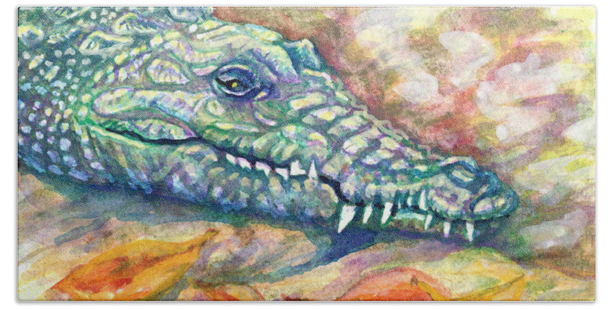 Crocodile Beach Towel featuring the painting Snaggletooth by Ashley Kujan