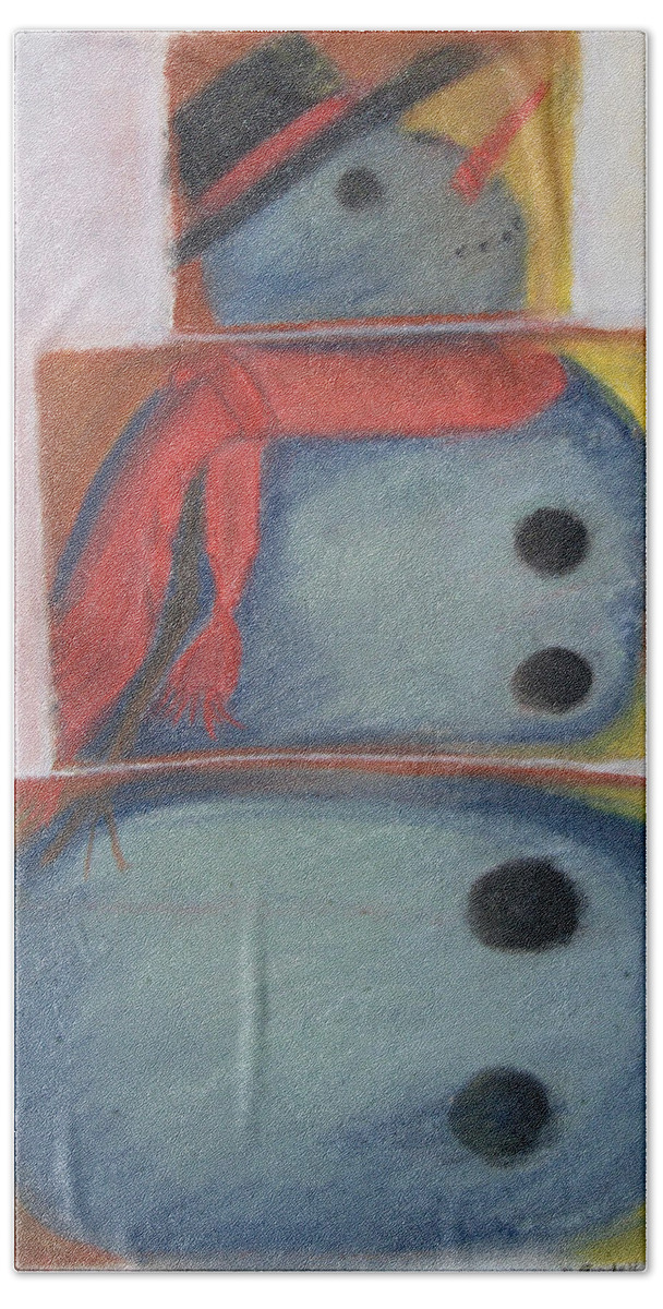 Snowman Beach Towel featuring the painting S'no Man by Claudia Goodell