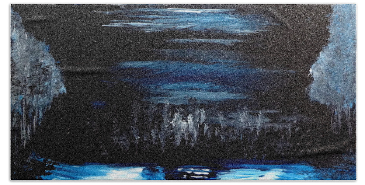 Snow Beach Towel featuring the painting Snow and Moonlight Serenity by Katy Hawk