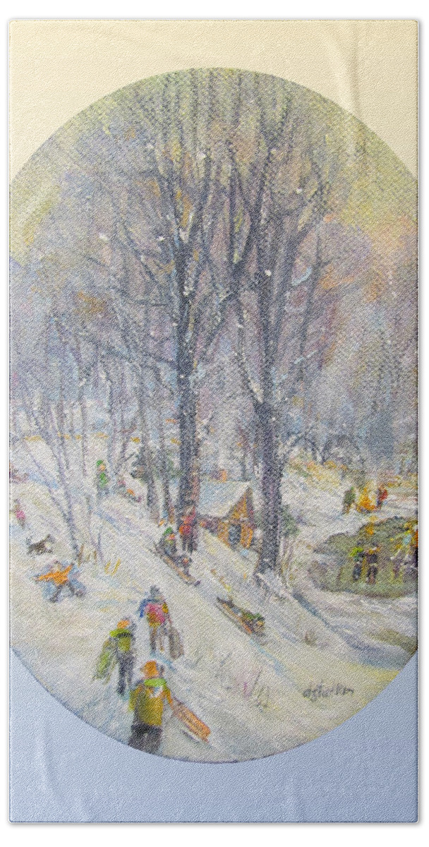 Nature Beach Towel featuring the painting Snow Day by Donna Tucker