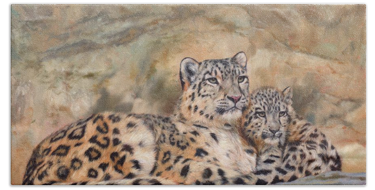 Snow.leopard Beach Towel featuring the painting Snow Leopards by David Stribbling