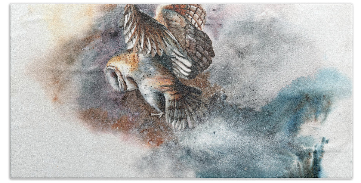 Owl Beach Towel featuring the painting Snow Patrol by Peter Williams