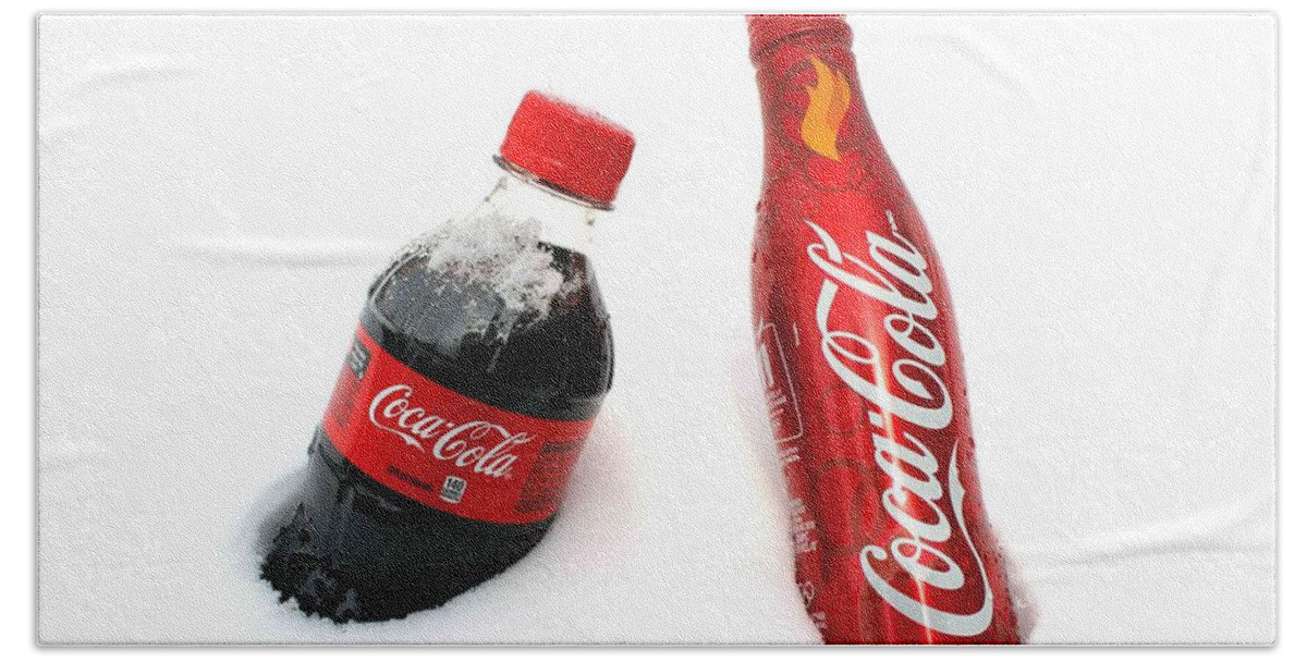 Snow Beach Towel featuring the photograph Snowy Coca - Cola by Fiona Kennard