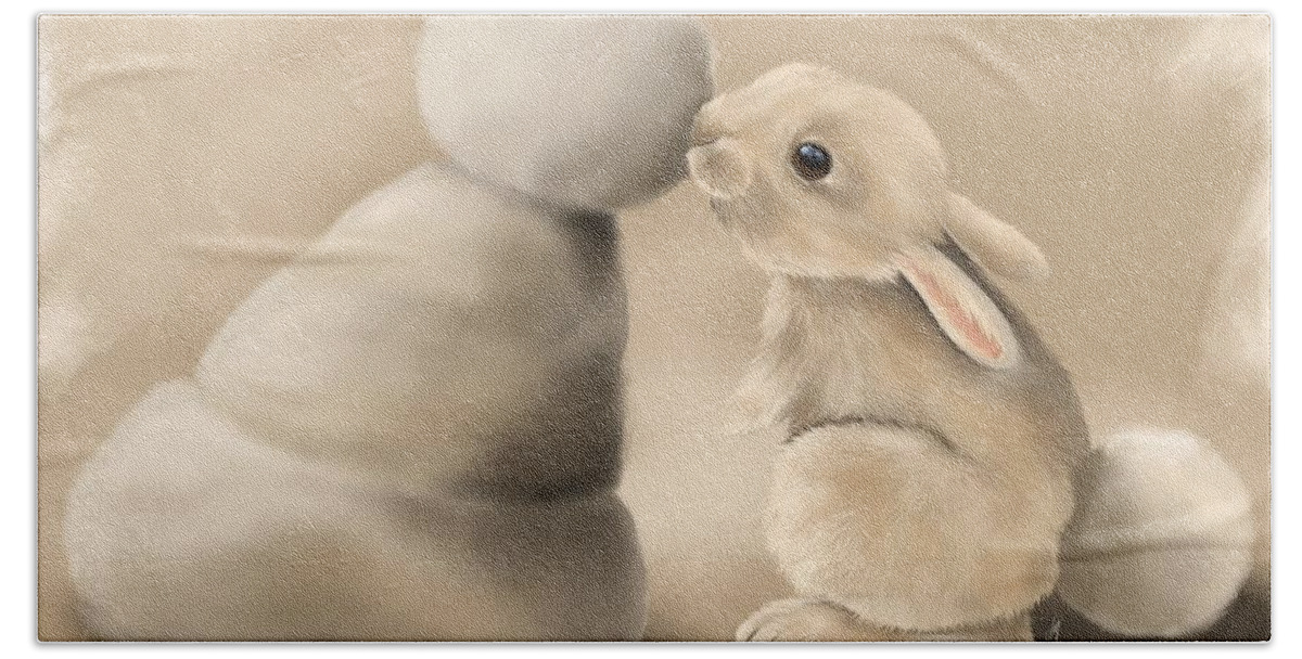 Bunny Beach Towel featuring the painting Softly matching by Veronica Minozzi