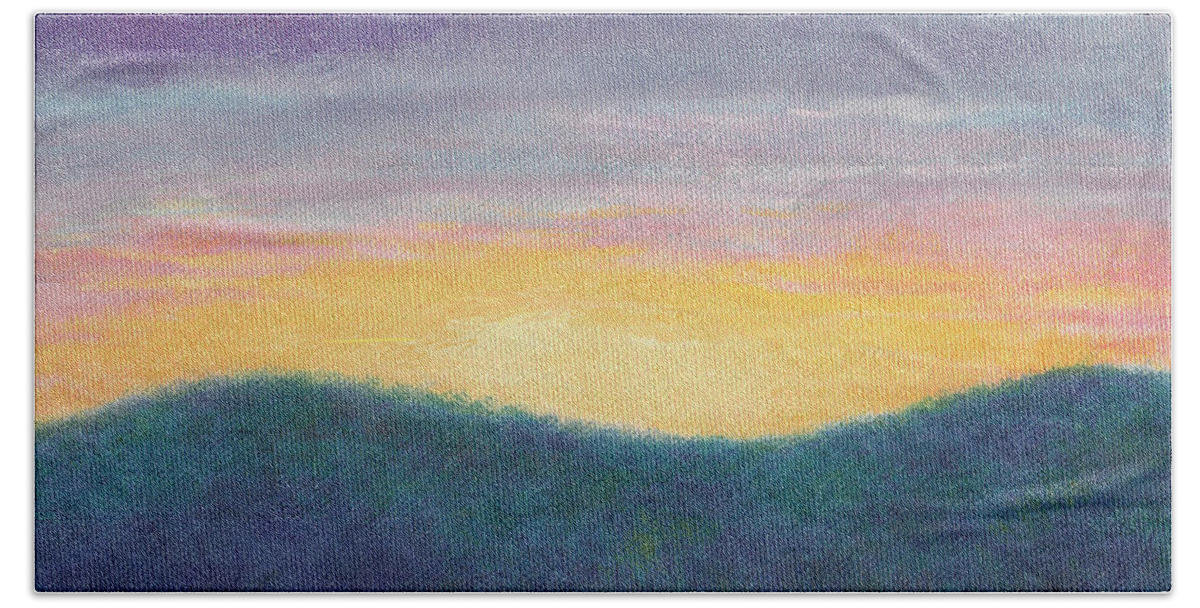 Impressionism Beach Towel featuring the painting Blue Yellow nocturne solitary landscape by Judith Cheng
