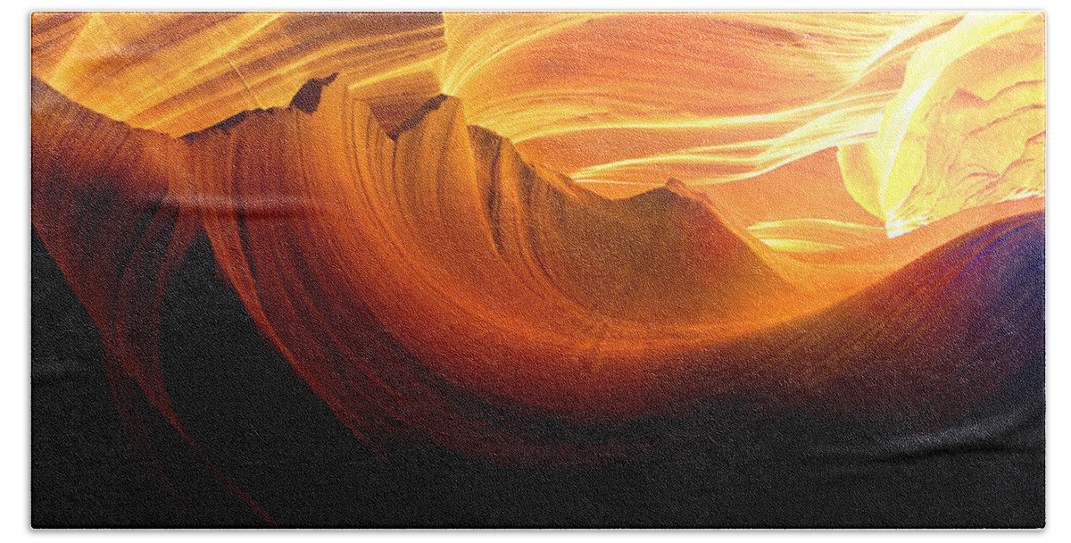 Antelope Canyon Beach Sheet featuring the photograph Somewhere in America series - Golden yellow light in Antelope Canyon by Lilia S