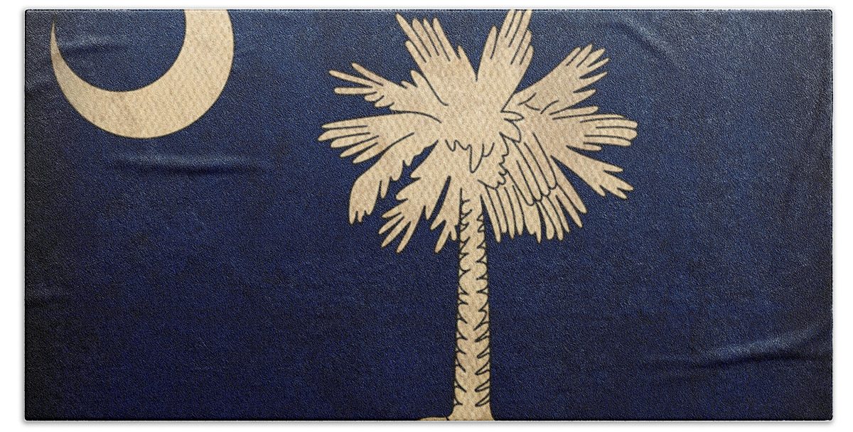 South Beach Towel featuring the mixed media South Carolina State Flag Art on Worn Canvas by Design Turnpike