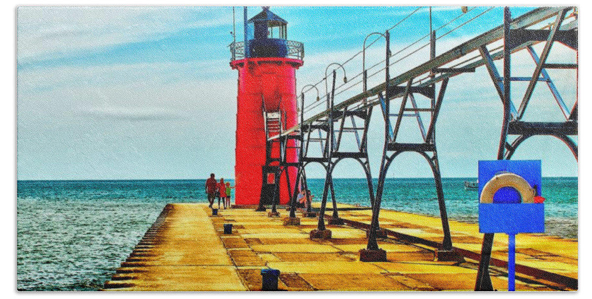 Lighthouse Beach Sheet featuring the photograph South Haven Lighthouse by Nick Zelinsky Jr