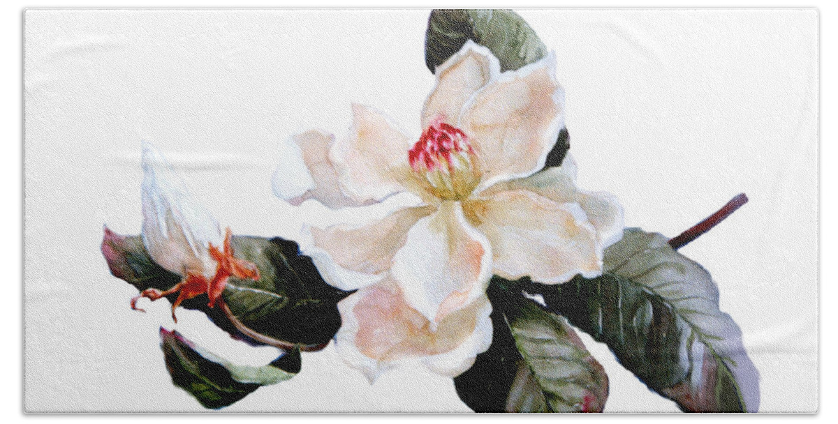 Southern Magnolia Beach Towel featuring the painting Southern Magnolia by Maryann Boysen
