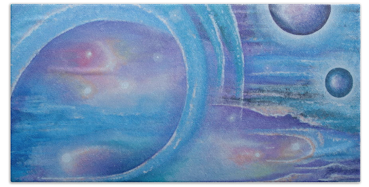 Planets Beach Towel featuring the painting Space Paradise by Krystyna Spink
