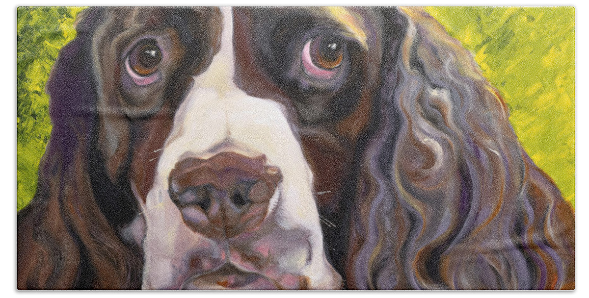 Dogs Beach Sheet featuring the painting Spaniel The Eyes Have It by Susan A Becker