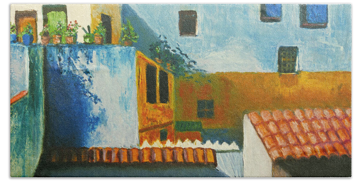 Spanish Courtyard Beach Towel featuring the painting Spanish Courtyard by William Cain
