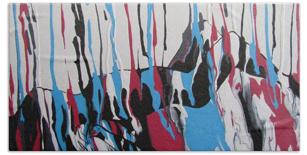 Paintings Of Women Beach Towel featuring the painting Spilled Colors by Mandy Joy