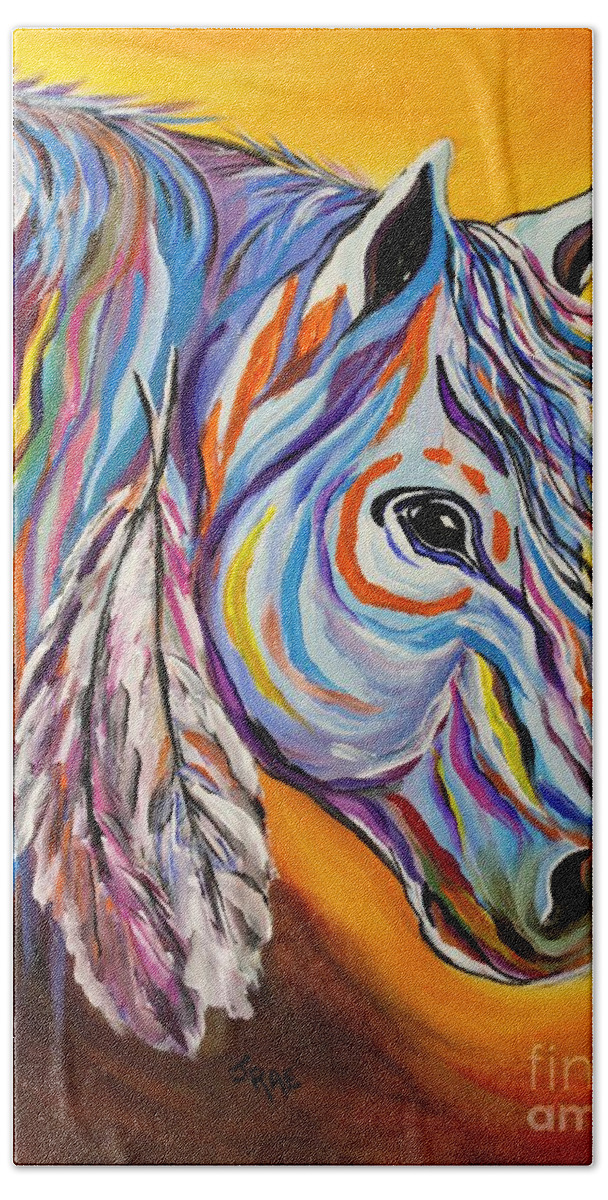 Horse Beach Towel featuring the painting 'SPIRIT' War Horse by Janice Pariza