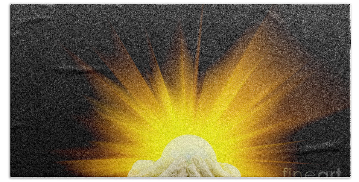Spiritual Beach Towel featuring the photograph Spiritual light in cupped hands by Simon Bratt